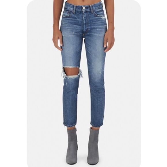 Moussy Vintage Marshall Boy Distressed Busted Knee Chewed Hem High Rise Jeans - Picture 5 of 11